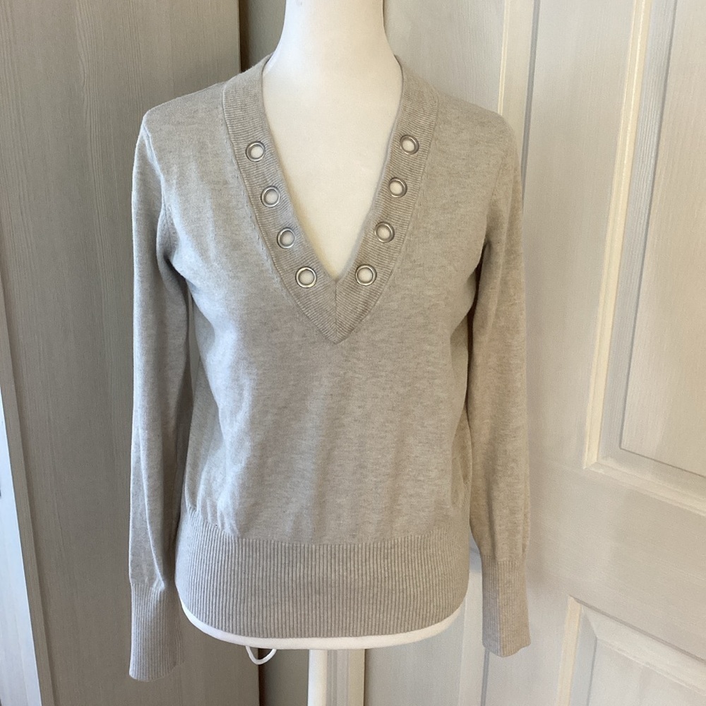 Abercrombie & Fitch Grey V-Neck Sweater with Grommet Details